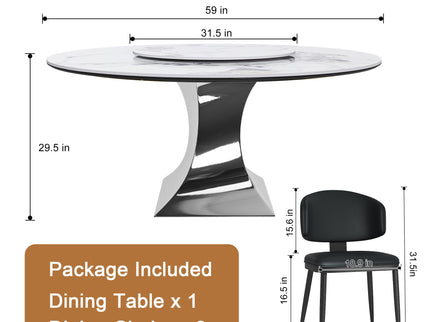 Round Dining Table & 6 Chairs Set - Silver