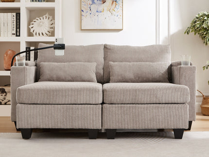 Convertible Chaise Lounge Sofa Chair With USB Ports, Cup Holders, Phone Holder And Storage