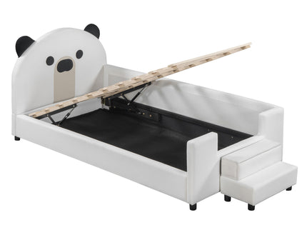 Upholstered Daybed With Bear Shaped Headboard, Hydraulic System And Breathable Fence