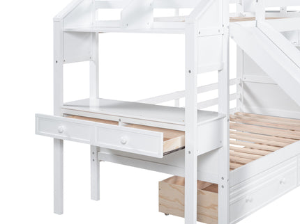 Bunk Bed With Storage Staircase, Slide, Desk, Drawers, And Shelves