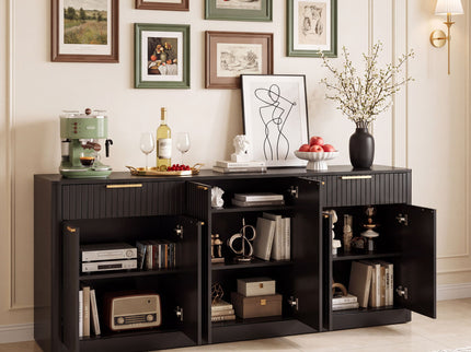 Large Fluted Buffet Sideboard, Wine Bar Storage Cabinet With 6 Doors & 2 Drawers