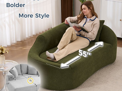 Compression Curved Chaise Longue Chair Indoor Loveseat Sofa Bed With Deep Seat And Pillow - Green