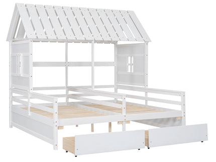 House Platform Beds With 2 Drawers, Side By Side Design
