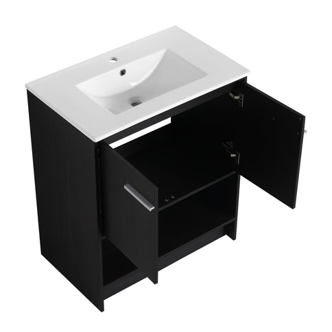 Modern Bathroom Vanity With Ceramic Sink, Freestanding Cabinet, Soft Closing Doors