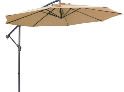 Outdoor Cantilever Patio Umbrella With 32 LED Lights 10 Ft Hanging Design Easy Open Adjustment Metal Frame - Taupe