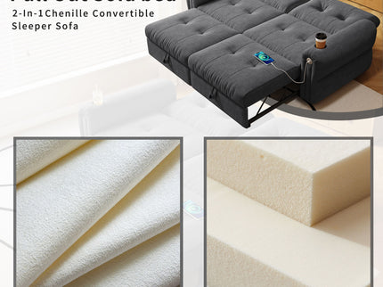 2 In 1 Convertible Sofa Bed For Living Room - Dark Gray - Fabric