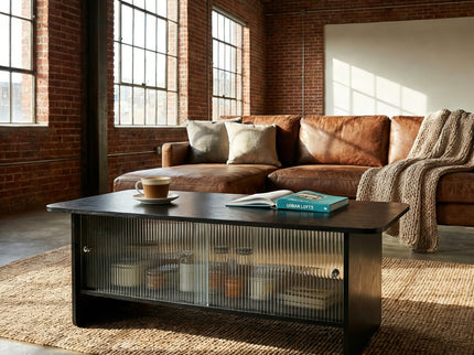 Rectangular Coffee Table With Sliding Door Storage Center