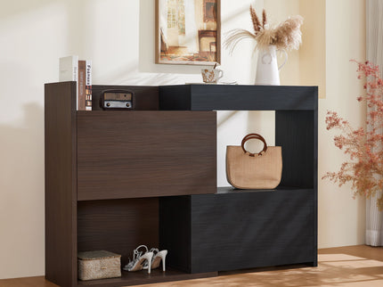 Modern Extendable & Rotating Cabinet With Drawer And Flip Doors For Versatile Storage - Black / Dark Walnut