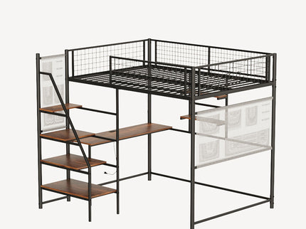 Metal Loft Bed With Built - In Charging Station And LED Light