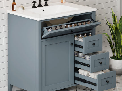 Bathroom Vanity With Sink, 3 Drawers And Adjustable Shelf