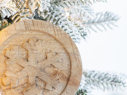 Wooden Hanging Circle With Snowflake Cut Decorative Hanging Christmas Tree Ornaments For Holiday Party Decorations (Set of 12) - Multi