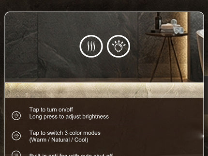 Smart Wall Mounted LED Touch Screen Mirror With Anti-Fog Function And Adjustable Lighting