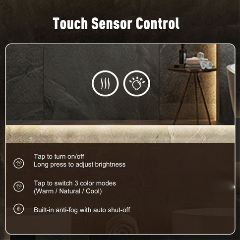 Smart Wall Mounted LED Touch Screen Mirror With Anti-Fog Function And Adjustable Lighting