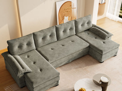 U-Shaped Sleeper Sofa With Pull Out Bed, Removable Armrests & USB Ports For Living Room
