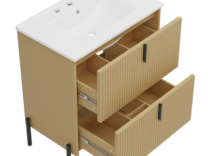 Fluted Bathroom Vanity With Ceramic Sink, Freestanding Design