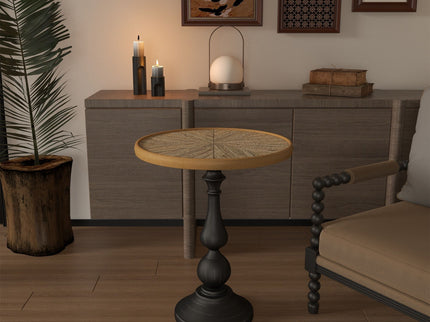 Round End Table With Pedestal Base - Natural Wood