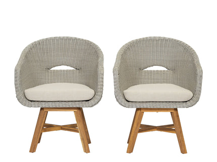 Modern Coastal Rattan Dining Chairs, (Set of 2), Solid Wood Legs - Beige