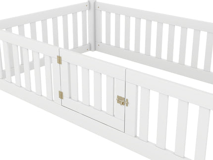 Wood House Bed With Fence And Door