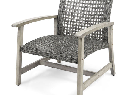Outdoor Club Chair With Rattan Cover And Acacia Wood Frame - Gray