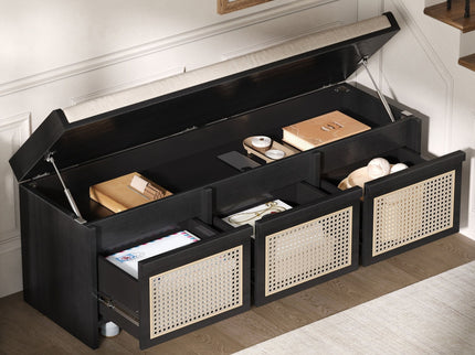 Entryway Shoe Bench With Drawers & Button Tufted Cushion