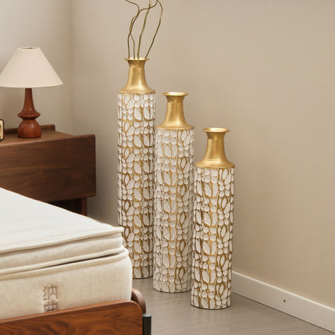 Floor Vases Large Vases Decorative High Vases (Set of 3) For Home Decor Vintage Large Vases Representing Twigs, Twigs Dried Flowers Living Room Antique Worn Vases - Antique White