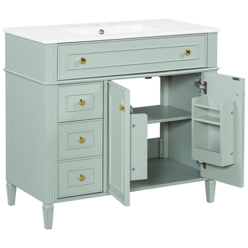 Bathroom Vanity With Sink, 3 Drawers & 2 Doors