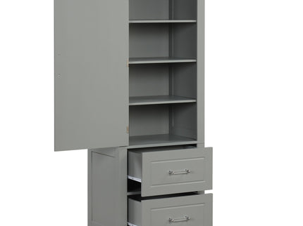 Tall Freestanding Bathroom Storage Cabinet With 2 Drawers And Adjustable Shelf