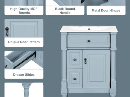 Freestanding Bathroom Vanity With Sink, Adjustable Shelf & Flip Drawer