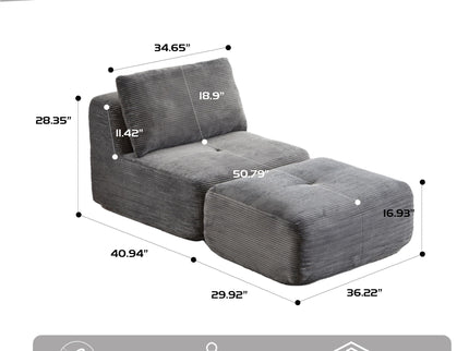 Single Chaise Longue With Movable Ottoman For Living Room