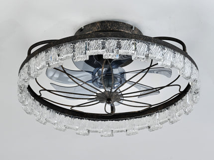21" Caged Ceiling Fan With Remote Controlled Acrylic LED Lights - Antique Black