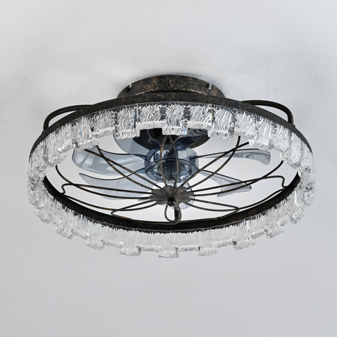 21" Caged Ceiling Fan With Remote Controlled Acrylic LED Lights - Antique Black