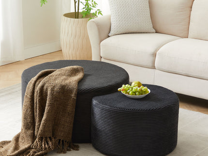 Modern Upholstered Round Coffee Table For Living Room (Set of 2)