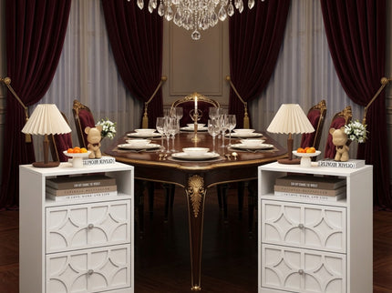Nightstand With Diamond Carvings Handles, 2 Drawers & Charging Station