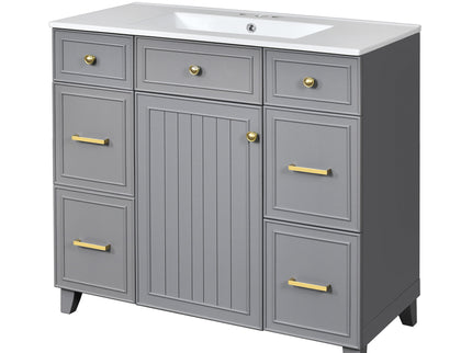 Bathroom Vanity With Ceramic Sink, Soft Close Doors, Adjustable Shelves