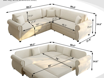 L-Shaped Sofa Couch With Pull-Out Bed
