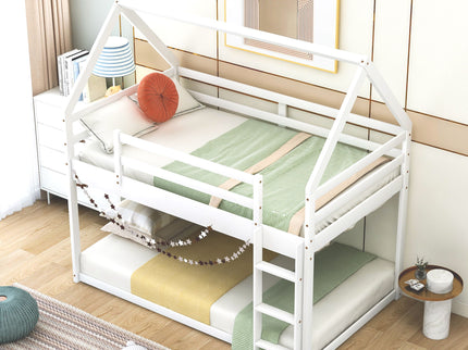 Low Bunk Bed With House Shaped Frame And Ladder