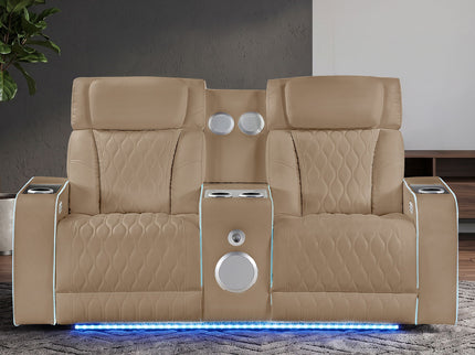 Electra - Power Reclining Loveseat With Power Headrests, Console, Speakers, Massage, LED Lighting And USB Control