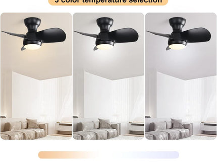 23" Bedroom Ceiling Fan With 3 Color Dimmable 3 ABS Blades Remote Control Dc Motor With 18W Led Light
