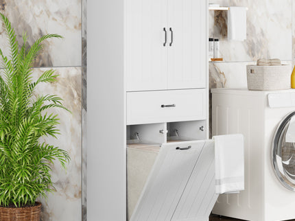 Modern Bathroom Storage Cabinet With Two Laundry Baskets, One Drawer, Adjustable Shelf