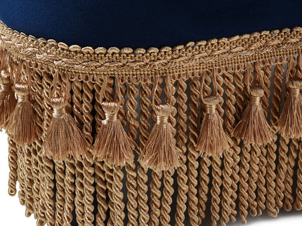 Ellen - Upholstered Clover Ottoman With Gold Bullion Fringe - Navy Blue