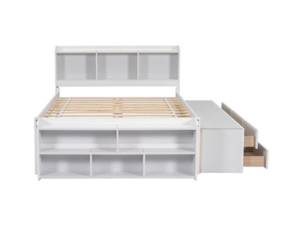 Bed With Bookcase Headboard, Under Bed Storage Drawers And Bed End Storage Case