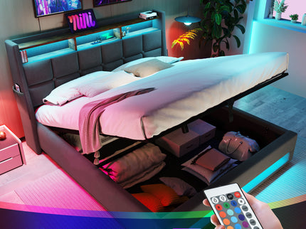 Upholstered Platform Bed With A Hydraulic Storage System, LED And USB Charging (Without Mattress)