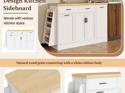 Kitchen Sideboard With Sliding Door Cabinet, 3 Tier Spice Rack