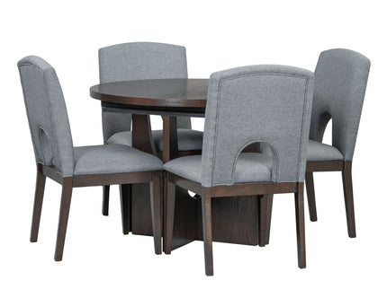Topmax - 5 Piece Modern Extendable Round Dining Table Set With Removable Leaf For Small Places