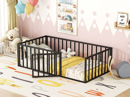 Metal Floor Bed Frame With Fence And Door