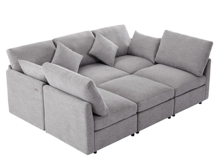 Sectional Sofa Modular U-Shaped With Ottoman & USB Ports