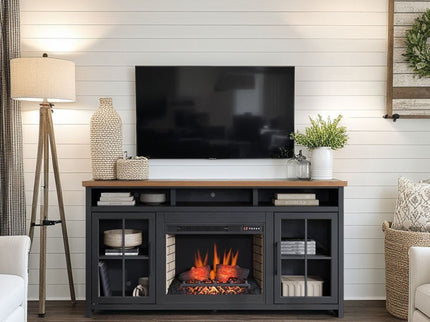 Fireplace TV Stand Console For TVs Up To 85" - Black / Whiskey