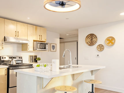 Ceiling Fans With Lights And Remote, 3000 - 6500K Dimmable Flush Mount LED Fan Light, 6 Speeds, Quiet DC Motor For Living Room - Matte White / Natural Wood