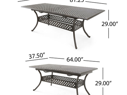 Outdoor Expandable Dining Table With Umbrella Holder, Lattice Pattern And Curved Legs - Black