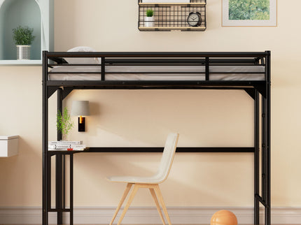 Twin Metal Loft Bed With Desk, Ladder And Guardrails, Bookdesk Under Bed - Black
